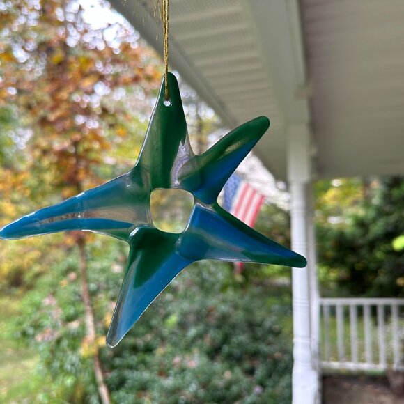 #5102 STAR MULTI COLOR 5 POINT ORNEMENT CIRCULAR FUSED SUN CATCHER  COLLECTABLE - Picture 10 of 13